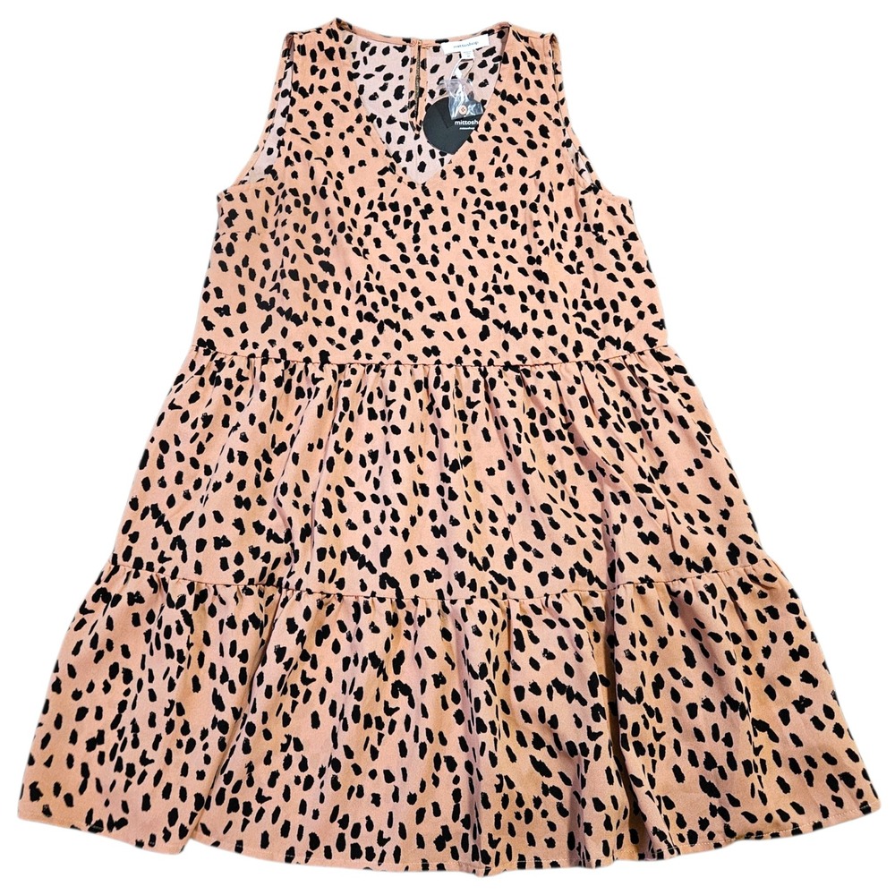 Mittoshop NWT Leopard Print Tiered Sleeveless Mini Dress Pockets Women's M - Picture 2 of 10